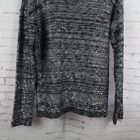 THE LIMITED BLACK GREY SILVER SEQUIN COLOR BLOCK LONG SLEEVE ROUND NECK SWEATER - Picture 9 of 9